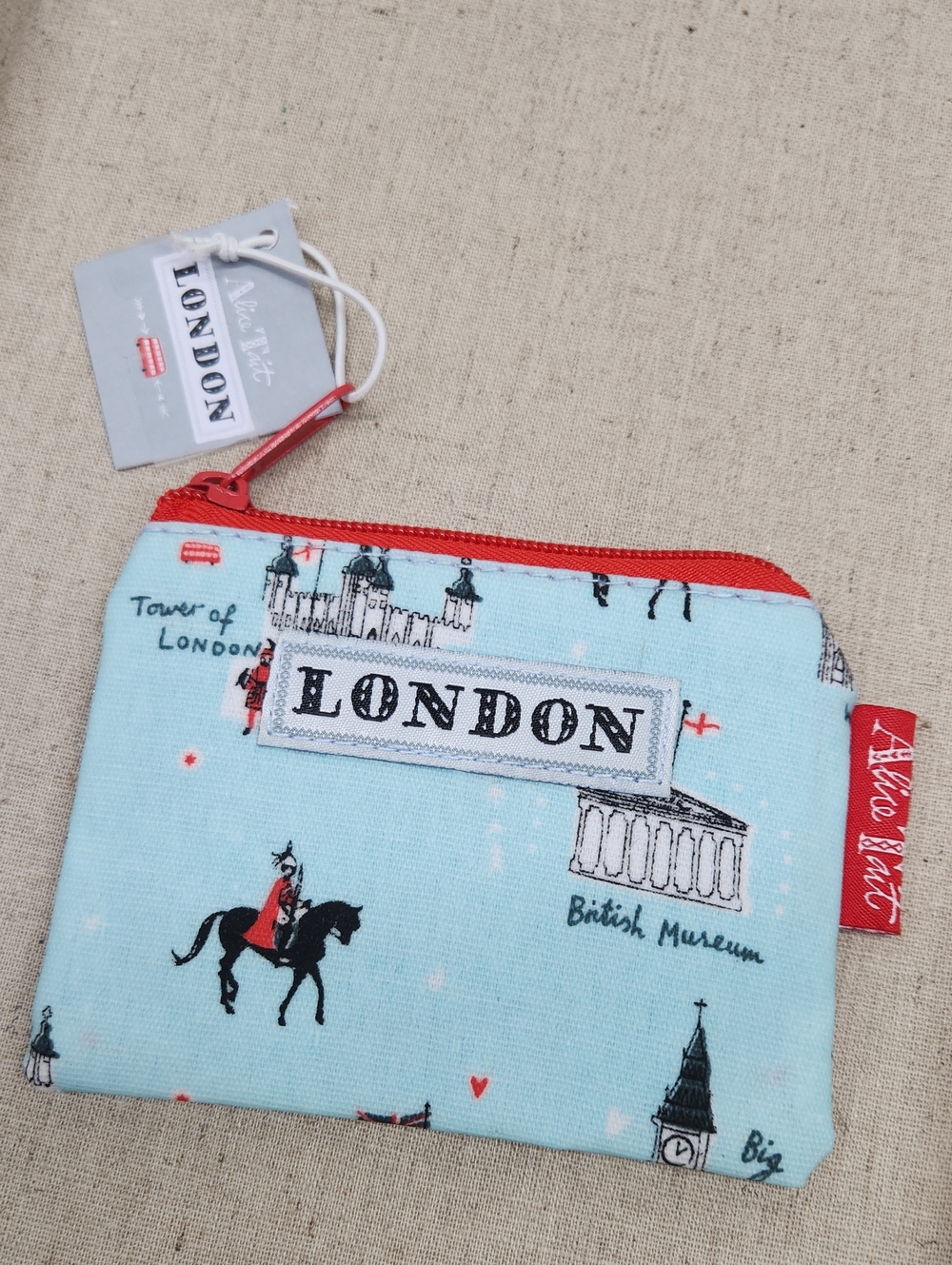 Alice Tait Light Blue London Zip Pouch with Red Trim